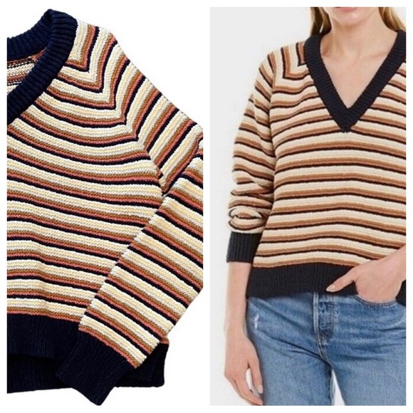 Madewell Sweaters - Madewell Arden Striped Textured V-Neck Crop Pullover Sweater size Small